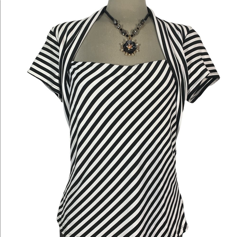 BEECHERS BROOK Black And White Striped Blouse Size M